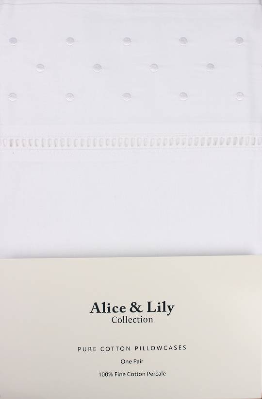 Alice & Lily pure cotton pillowcases one pair WHITE DOT Code: EPC-DOT/WHT.